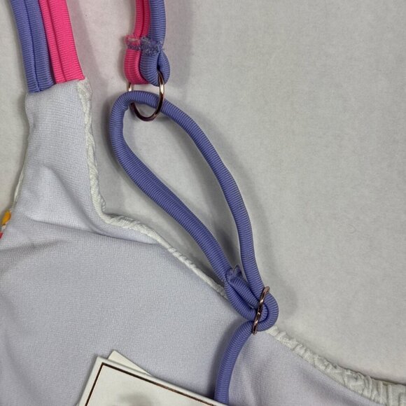Hula Honey Juniors S Textured Bikini Swim Top White Multi NWT - Picture 7 of 16